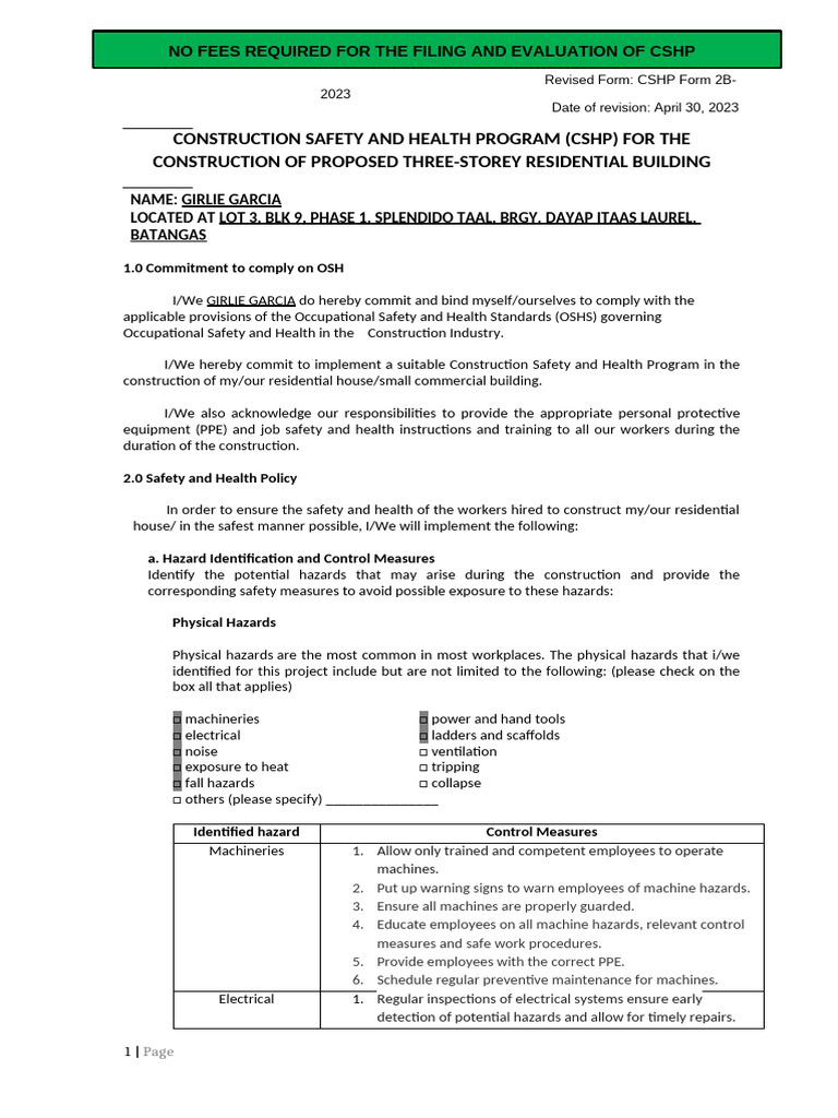 Form2B_Template_for-residential-buildings | PDF | Occupational Safety ...