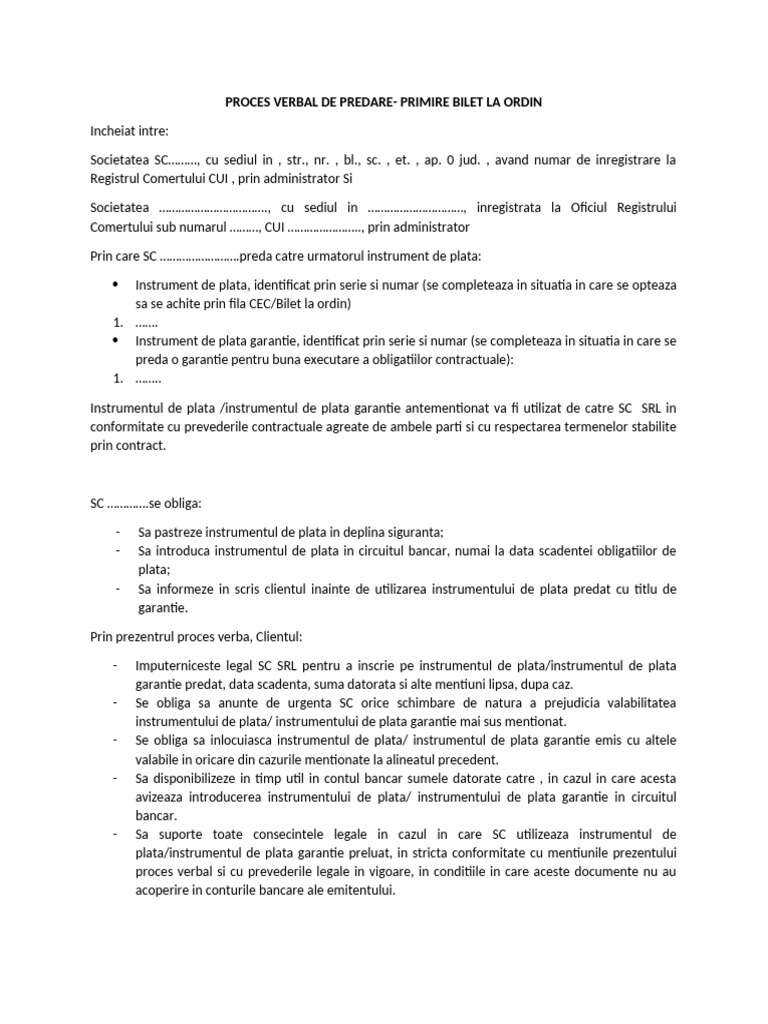 Proces Verbal Predare Primire BO | PDF