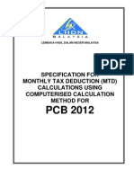 Specification For Monthly Tax Deduction (MTD) Calculations Using Computerised Calculation Method For