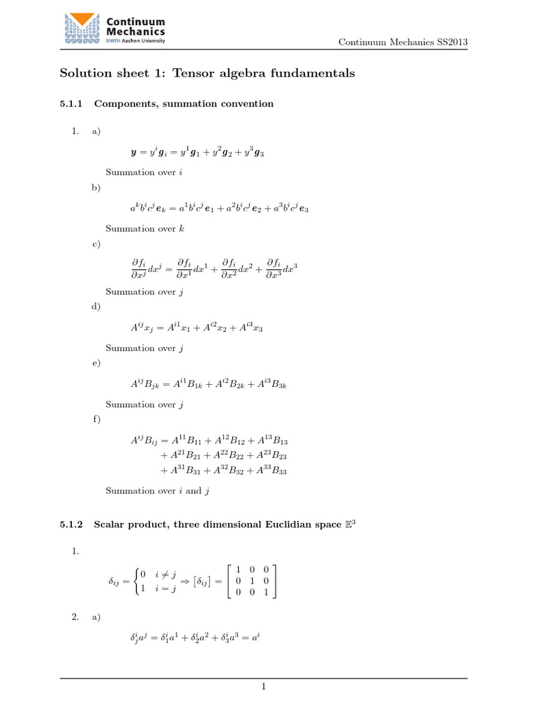 Tensor Algebra in Continuum Mechanics | PDF | Algebra | Applied Mathematics