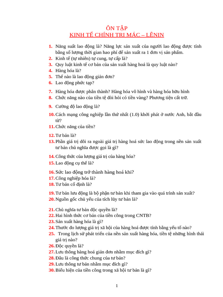 ÔN TẬP KTCT | PDF