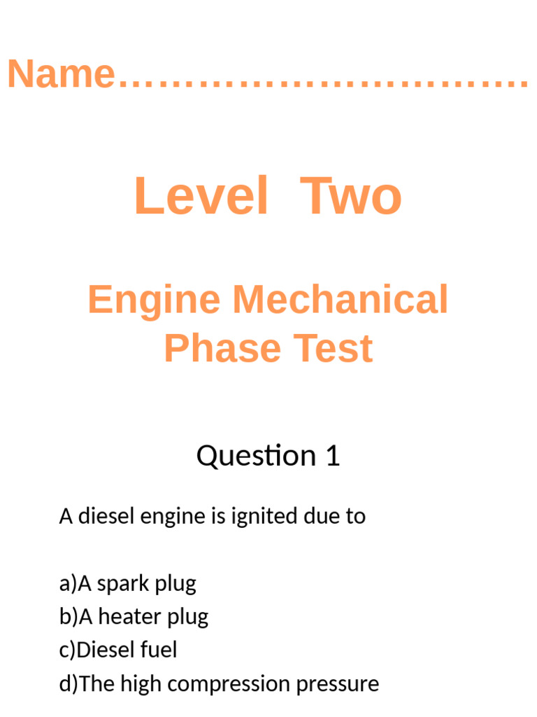 Diesel Engine Mechanics Test Questions | PDF | Internal Combustion ...