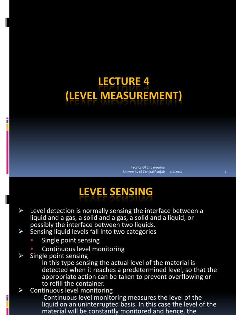 (Level Measurement) : 4/4/2012 Faculty of Engineering University of ...