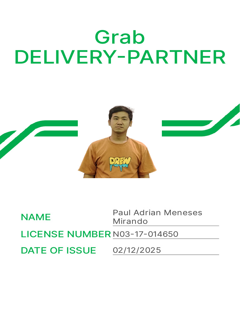 Grab Delivery Partner: Name License Number Date of Issue | PDF