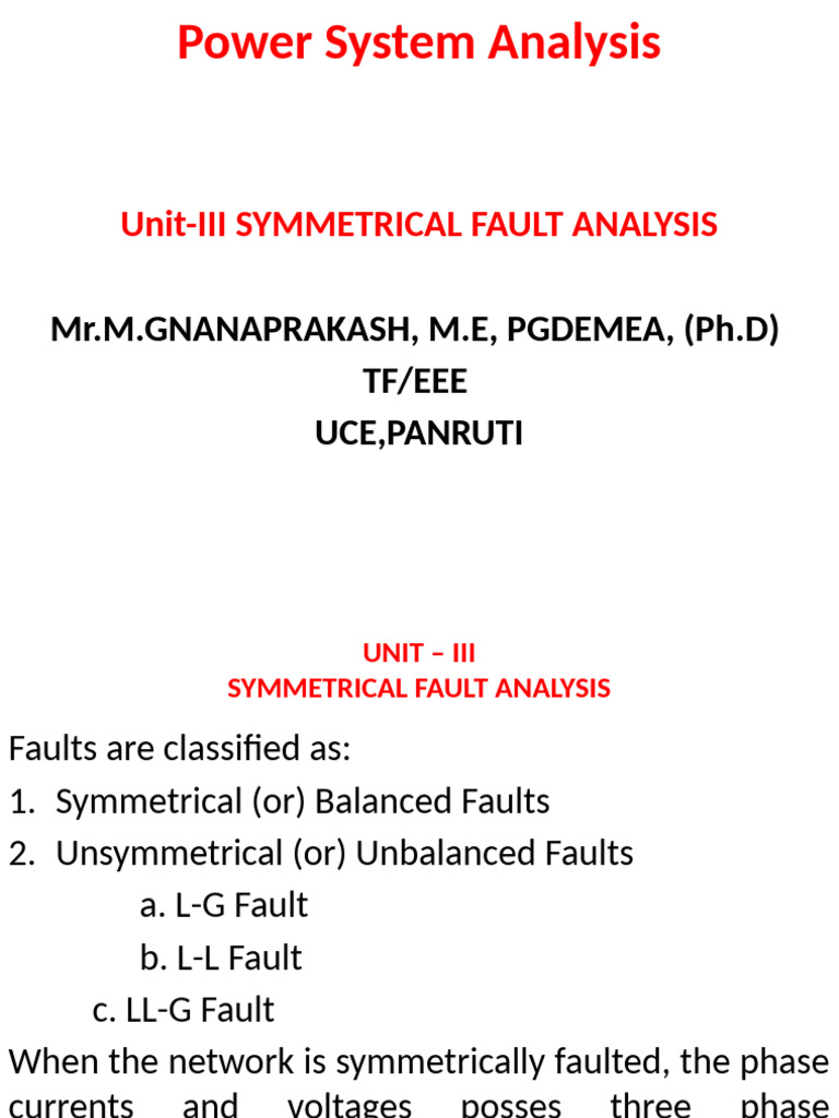 Symmetrical Fault Analysis in Power Systems | PDF | Electrical ...