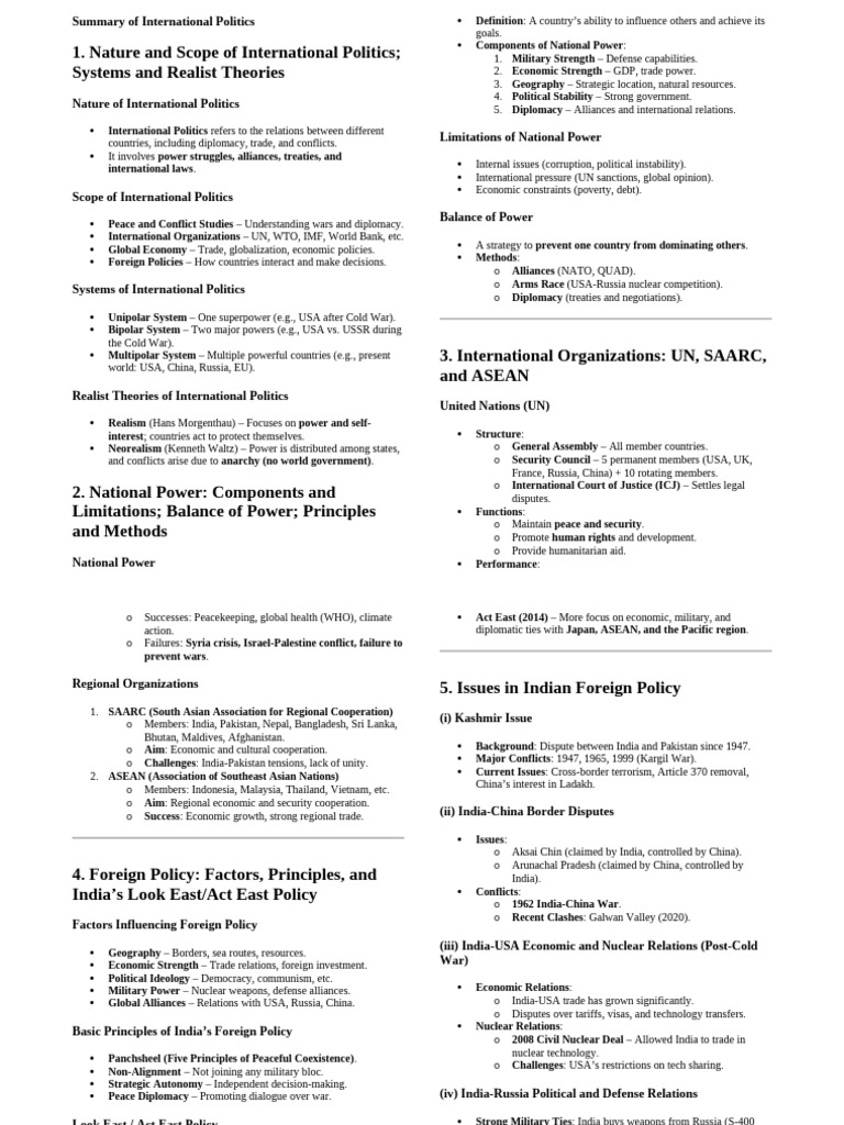 Overview of International Politics Concepts | PDF | Polarity ...