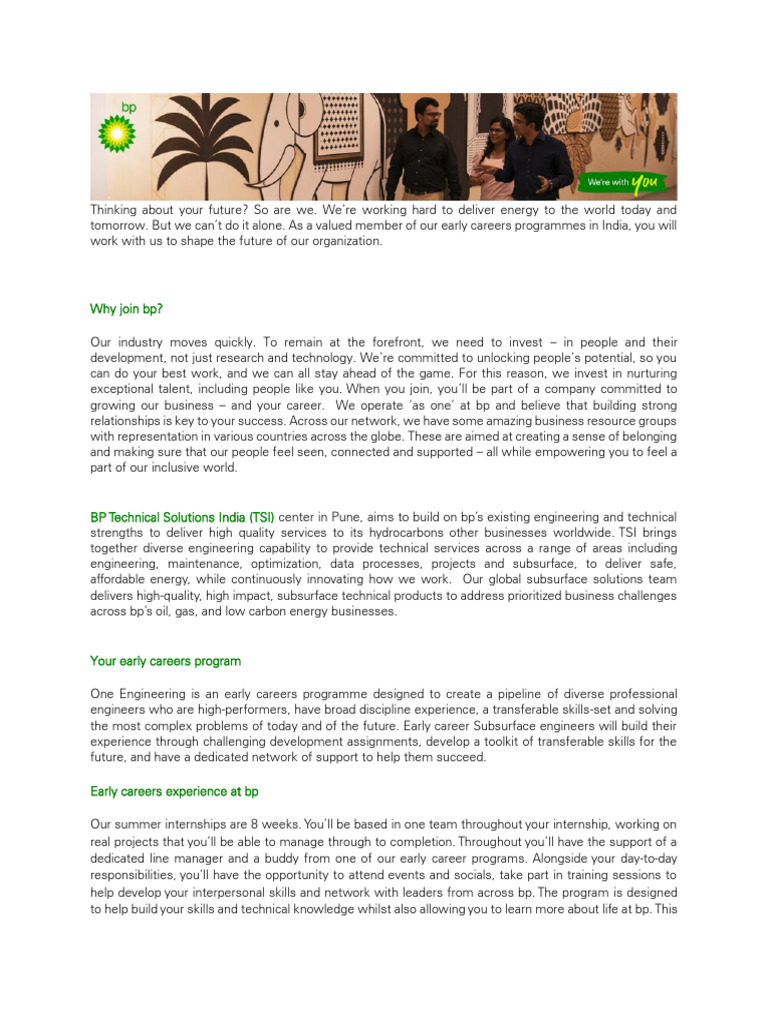 BP Early Careers Program in India | PDF | Bp | Instrumentation