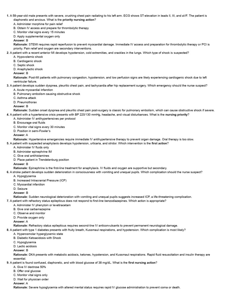 Critical Nursing Interventions for Emergencies | PDF | Shock ...