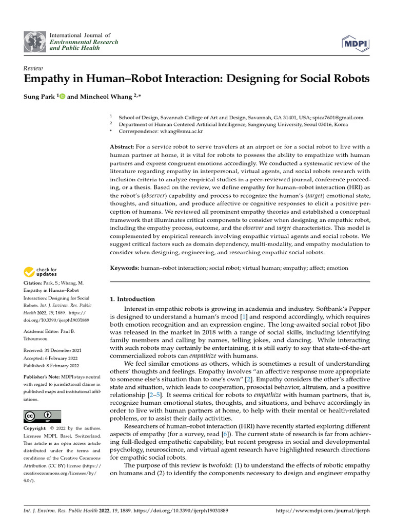 Empathy in Human–Robot Interaction_ Designing for Social Robots | PDF ...