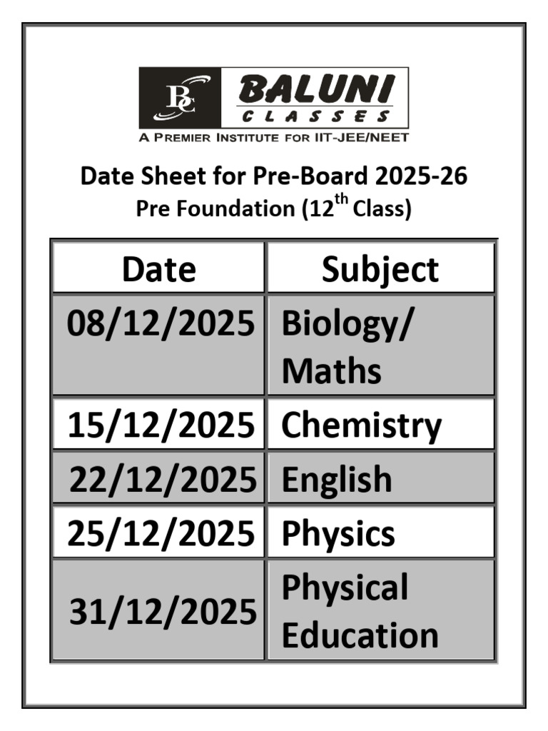 Pre Foundation (12th Class) | PDF