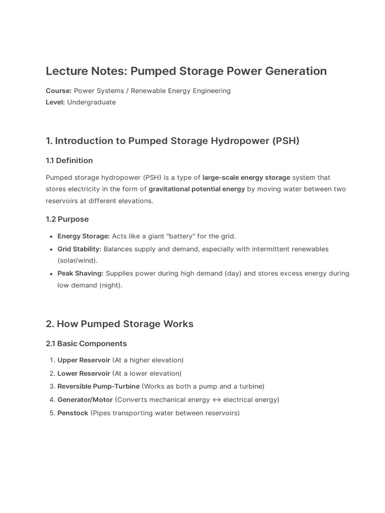 Pumped Storage Hydropower Overview | PDF | Energy Storage ...