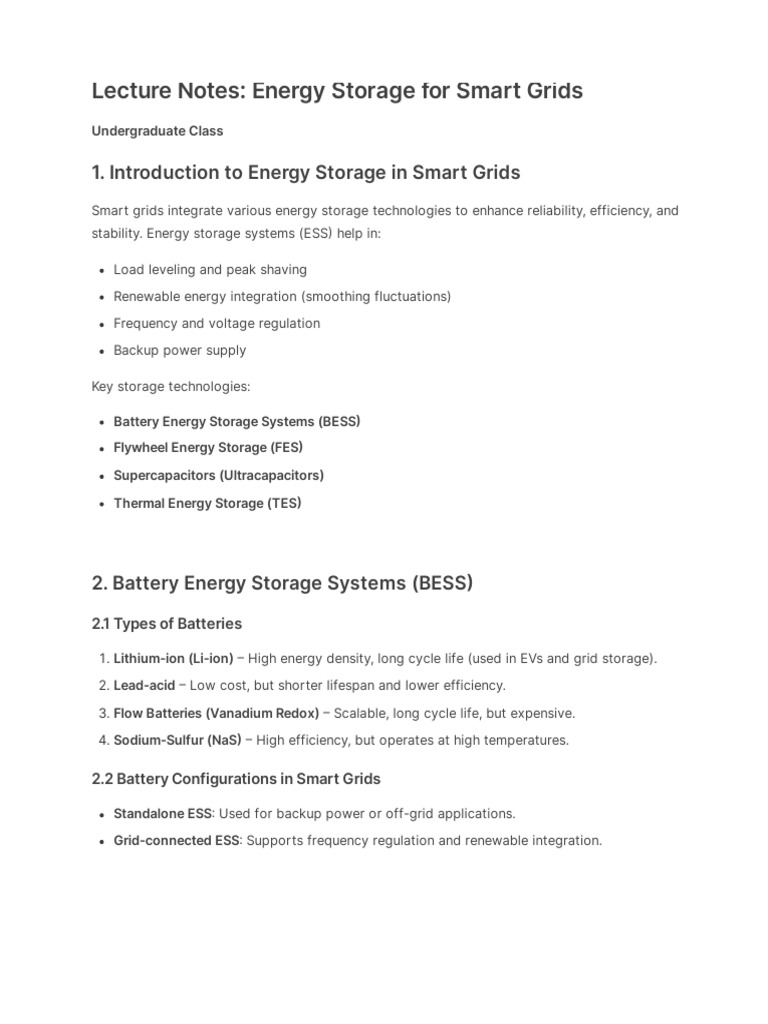 Energy Storage Solutions for Smart Grids | PDF | Energy Storage ...