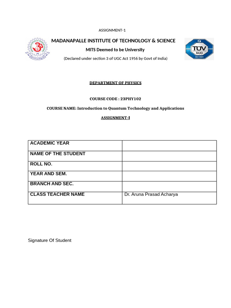 Assignment First Page | PDF