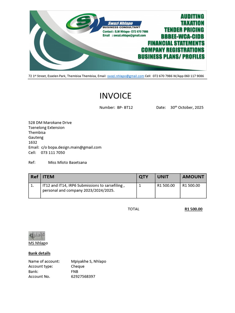 Invoice for IT12 and IT14 Submissions | PDF
