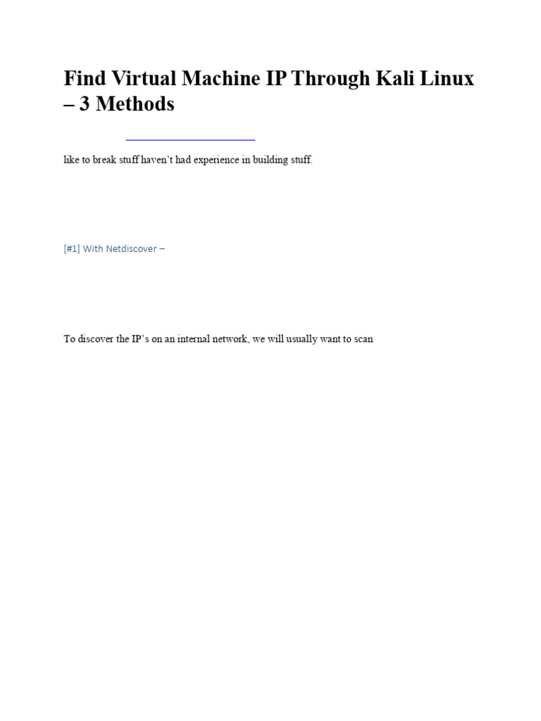 Find Virtual Machine IP Through Kali Linux | PDF | Computing | System ...