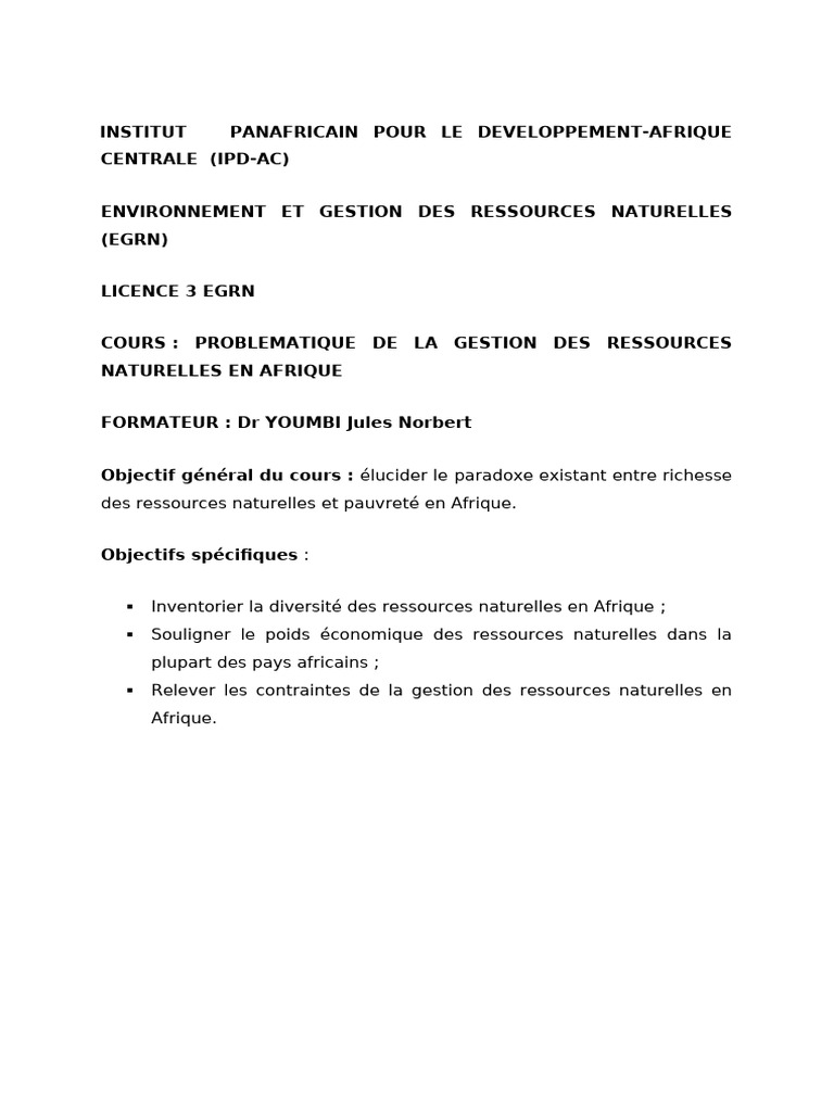 Gestion des ressources naturelles en Afrique | PDF | Afrique | Pétrole