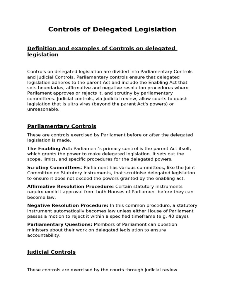 Controls on Delegated Legislation Explained | PDF