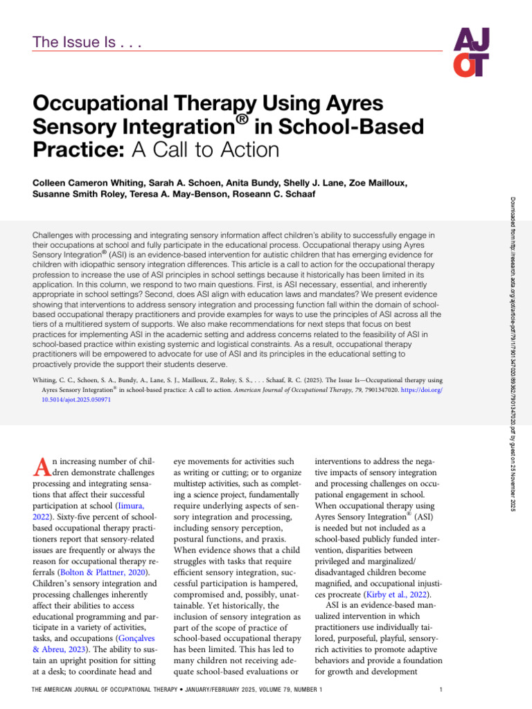 Occupational Therapy Using Ayres Sensory Integration® in School-Based ...