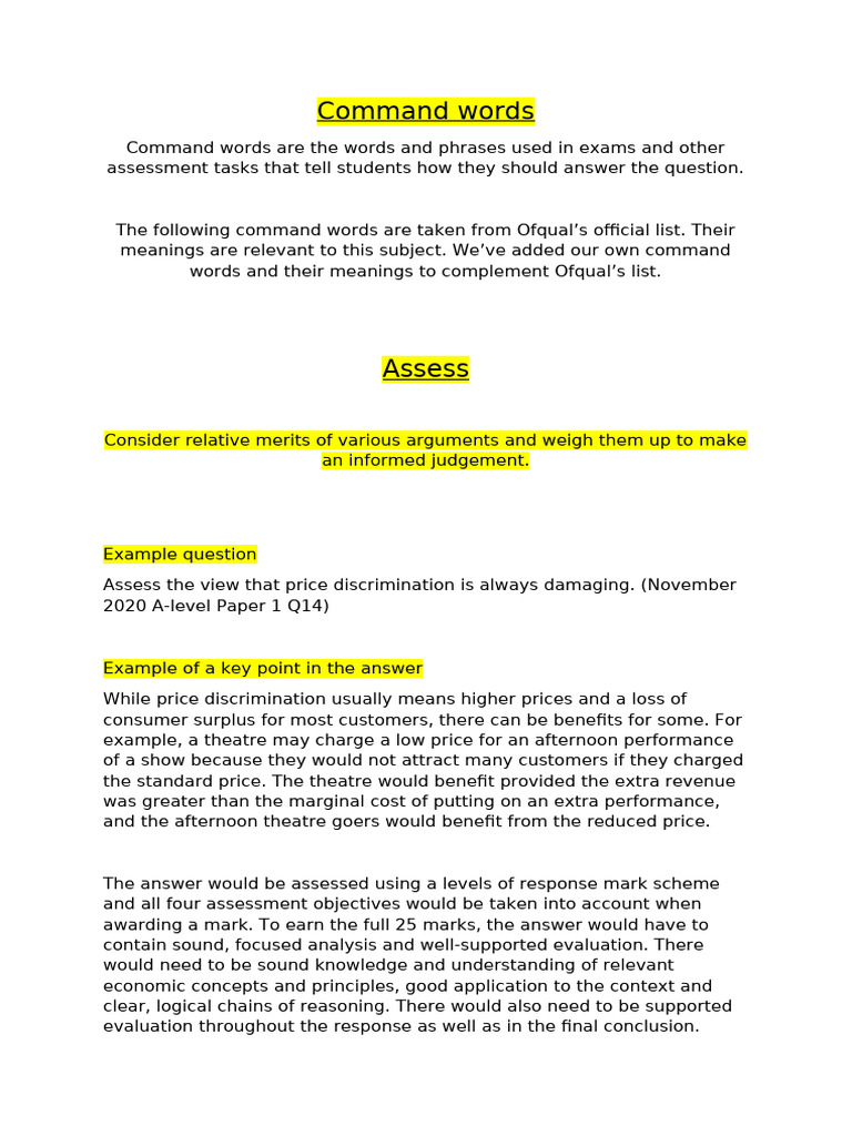 Command Words | PDF | Aggregate Demand | Government Budget Balance