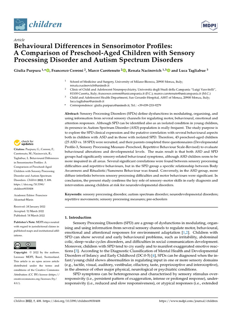 Sensorimotor Profiles in ASD vs SPD | PDF | Autism | Mental Disorder