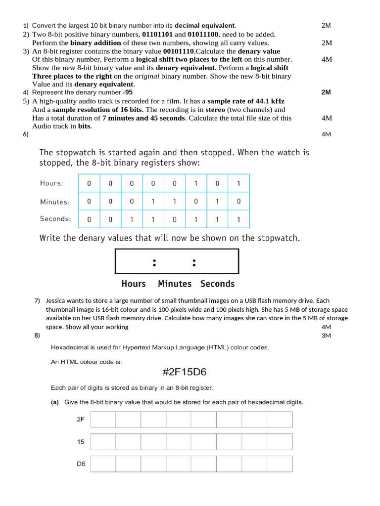 Binary Operations and File Size Calculations | PDF