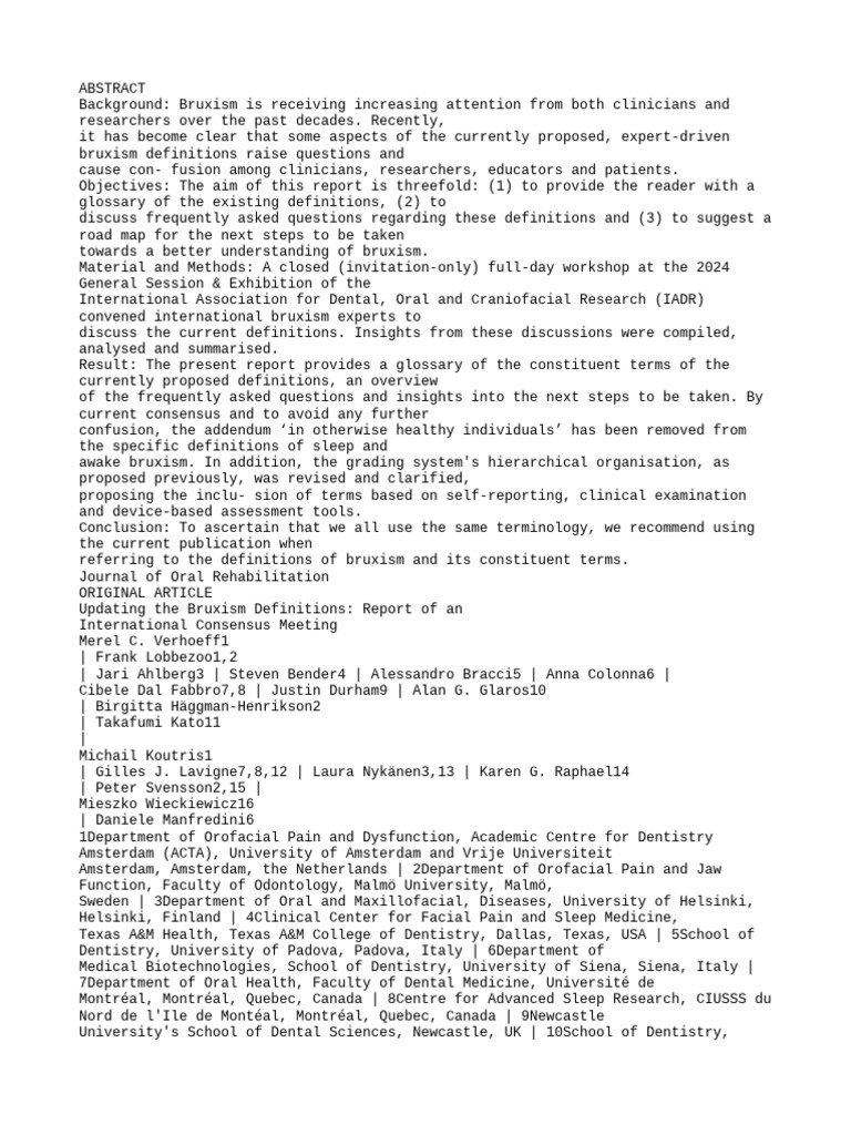 Updated Bruxism Definitions Consensus | PDF | Sleep | Diseases And ...