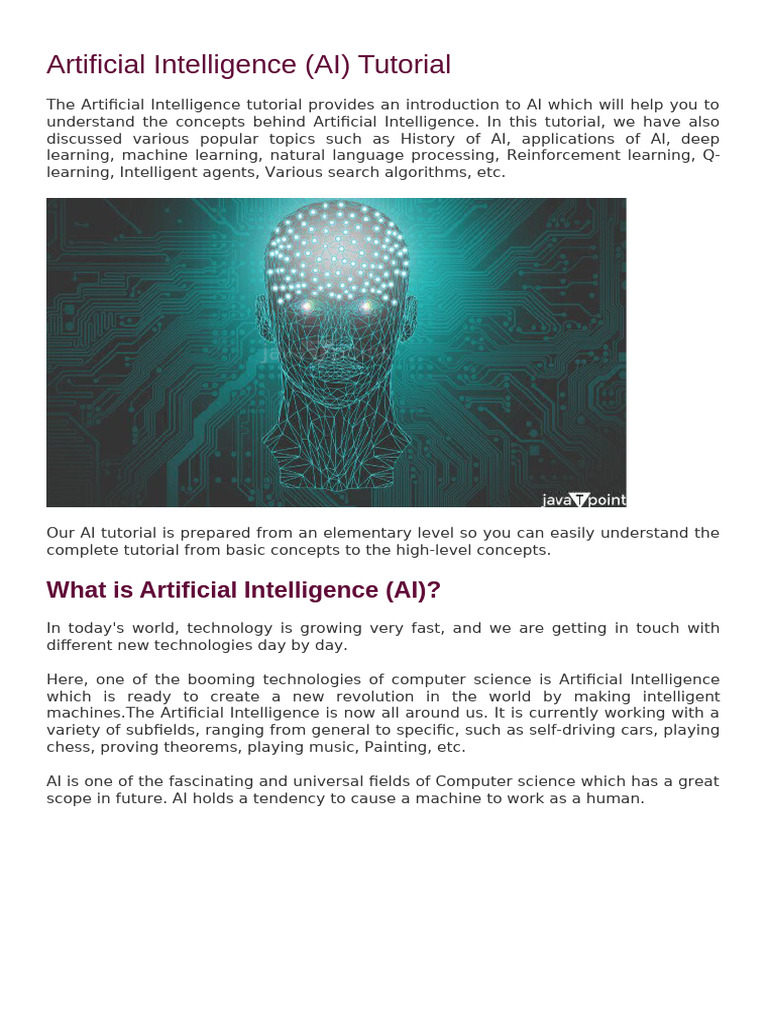Comprehensive AI Tutorial Guide | PDF | Artificial Intelligence ...