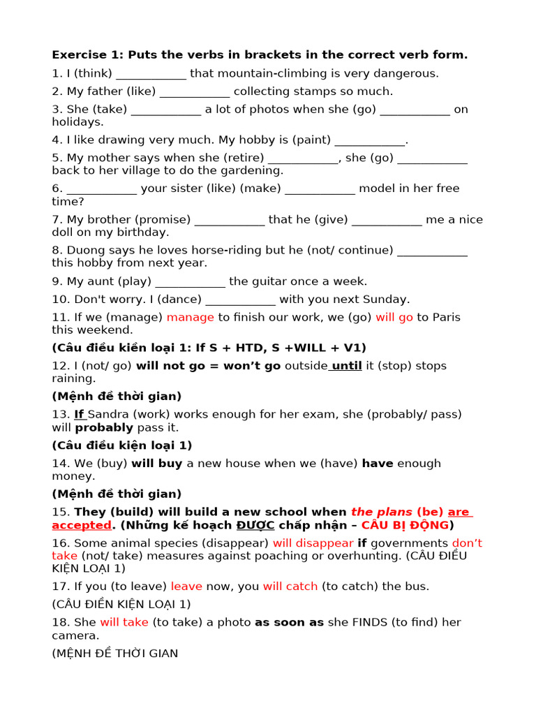 Verb Form Exercises for English Learners | PDF