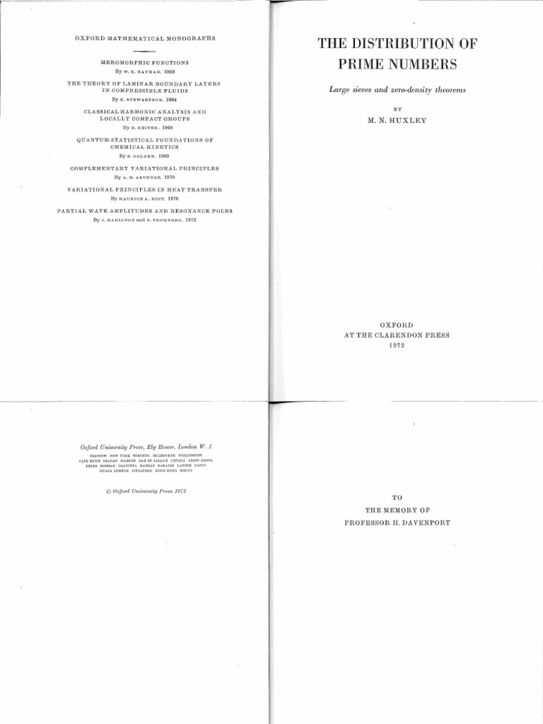 MN Huxley - Distribution of Prime Numbers (Large Sieves and Zero ...