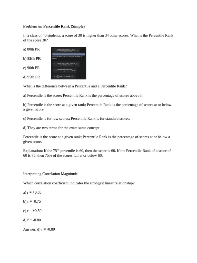 Understanding Percentile Rank and Correlation | PDF