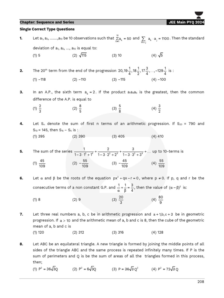 JEE Main Sequence and Series PYQs 2024-2025 | PDF | Mathematics ...