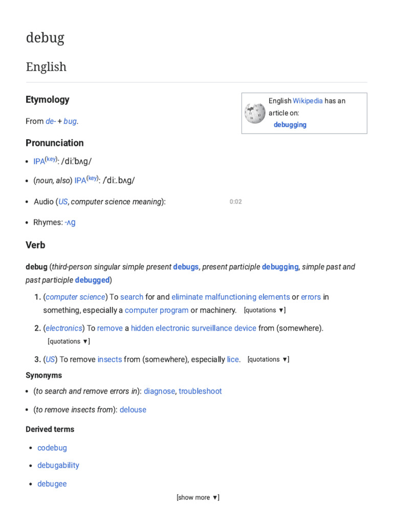 Debug - Wiktionary, The Free Dictionary | PDF