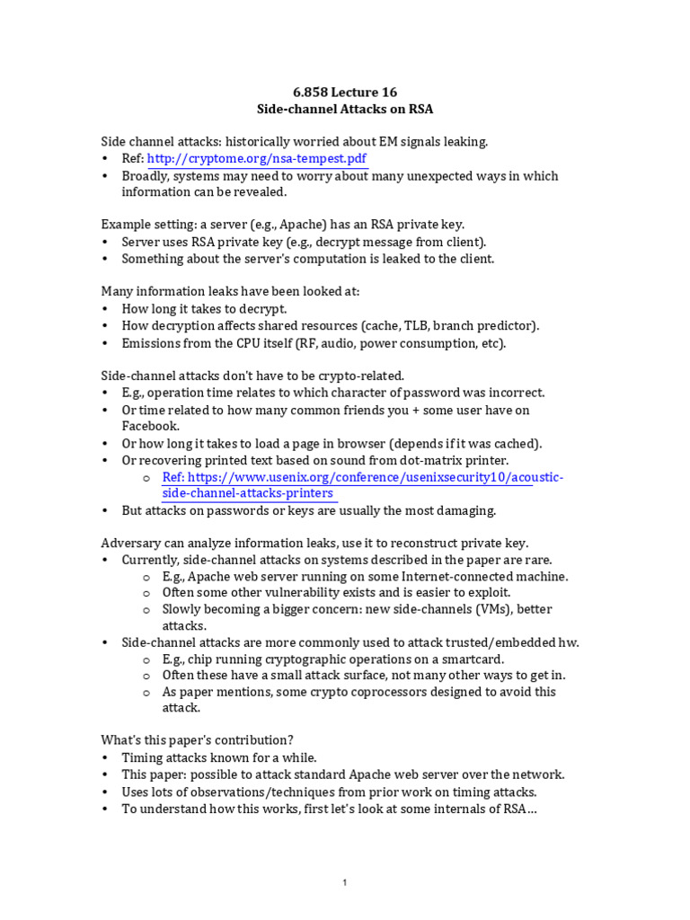 RSA Side-Channel Attack Insights | PDF | Encryption | Secure Communication