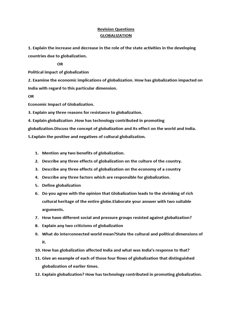 Revision Question GLOBALIZATION | PDF | Globalization