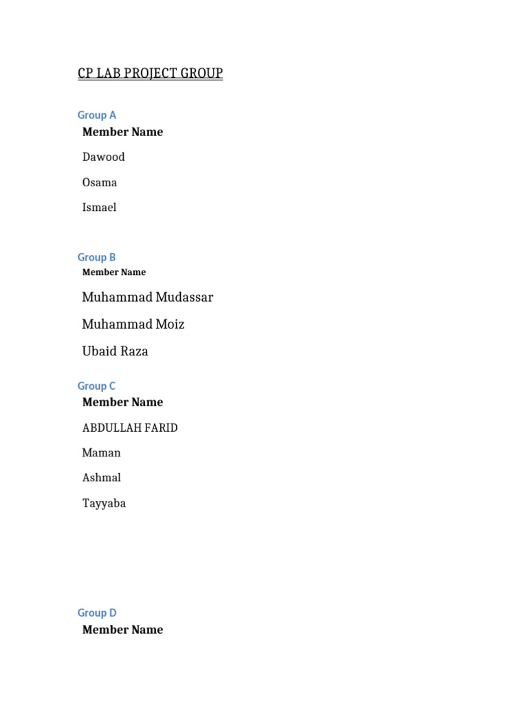 CP Lab Project Group Members List | PDF