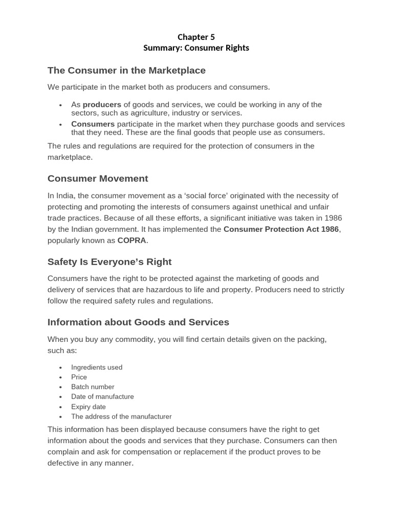 ECONOMICS NOTES CHAPTER 5 | PDF | Goods | Consumer Protection