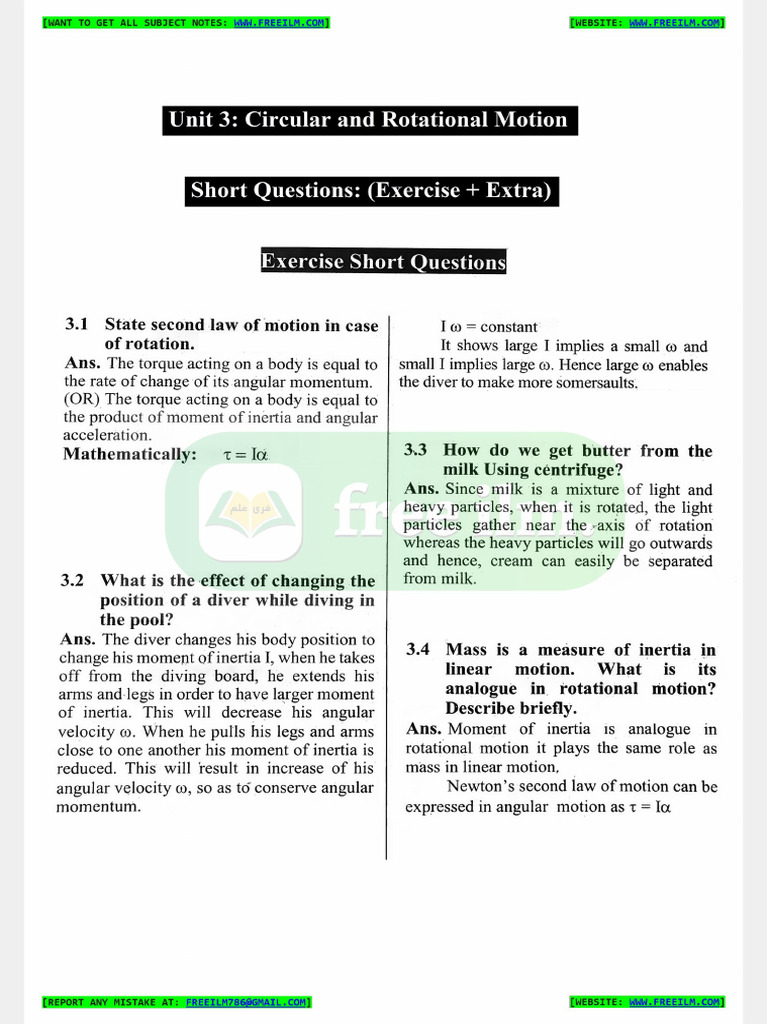 11th Phy New Ch3 All ShortQ | PDF