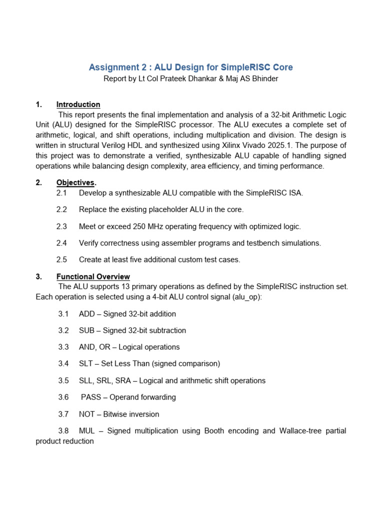 ALU Design for SimpleRISC Processor | PDF | Multiplication | Computer ...