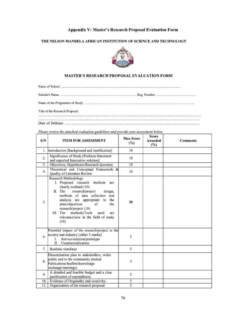 Master's Research Proposal Evaluation Form | PDF