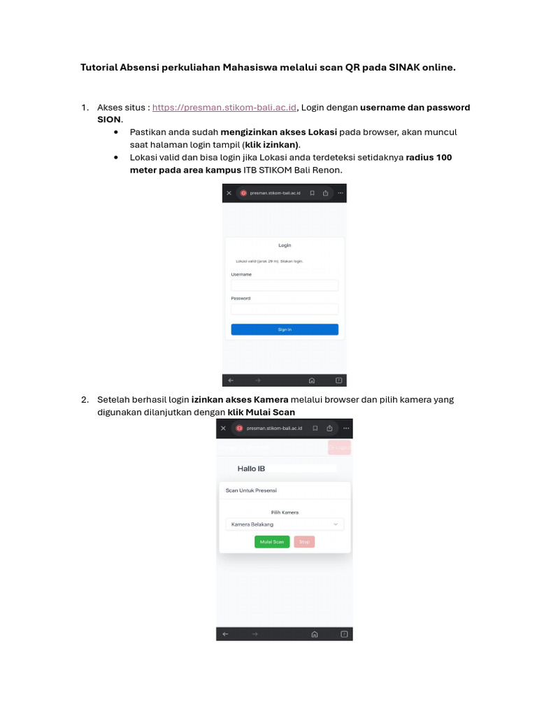 Tutorial Scan QR untuk Absensi Mahasiswa | PDF