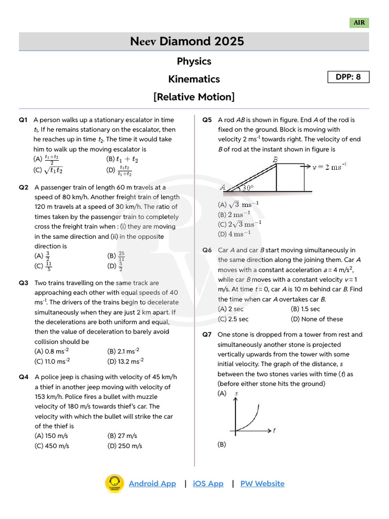 Kinematics and Relative Motion Problems | PDF | Speed | Kinematics