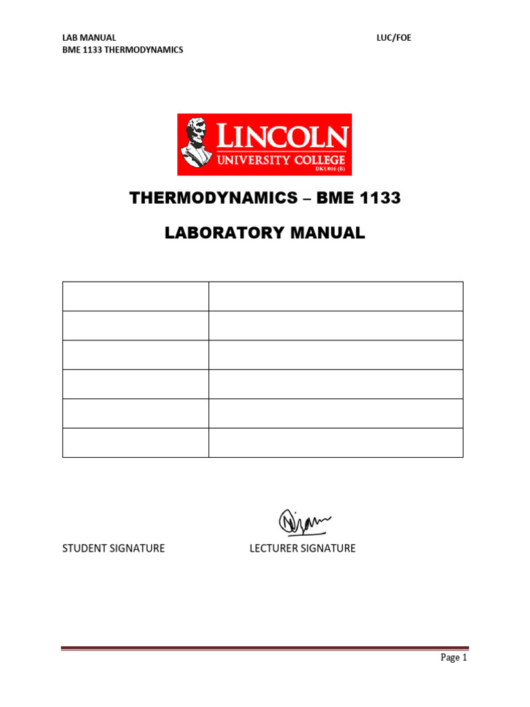 BME 1133 Thermodynamics Lab Manual | PDF | Fluid Dynamics | Air ...