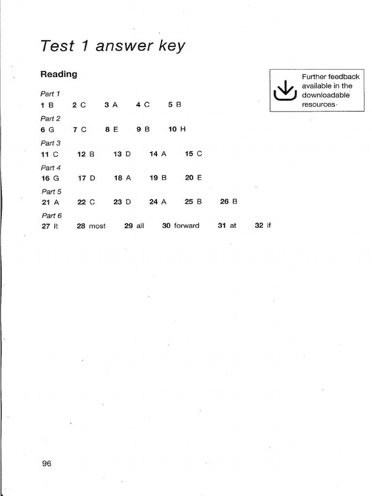 Preliminary 1 Answer Key Test 1 | PDF