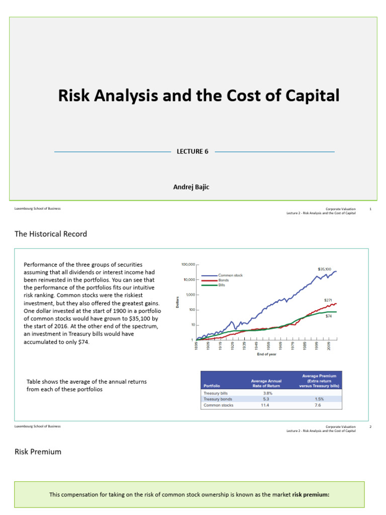 Lecture 2 - Risk Analysis and The Cost of Capital | PDF | Capital Asset ...