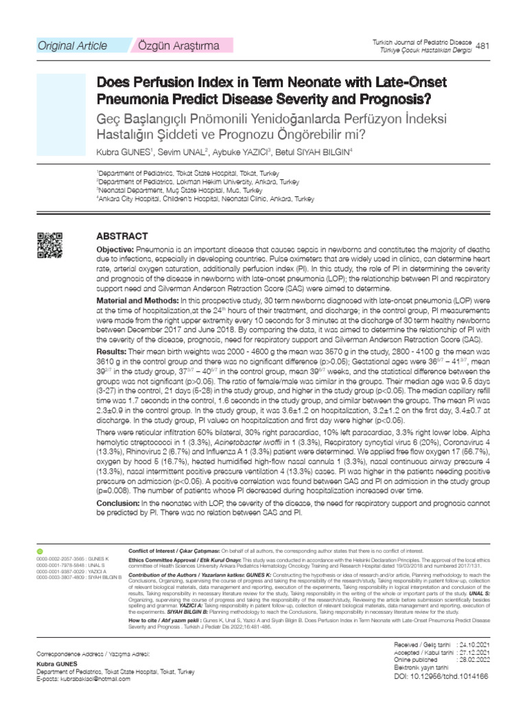 Perfusion Index in Neonates with Pneumonia | PDF | Pneumonia | Clinical ...