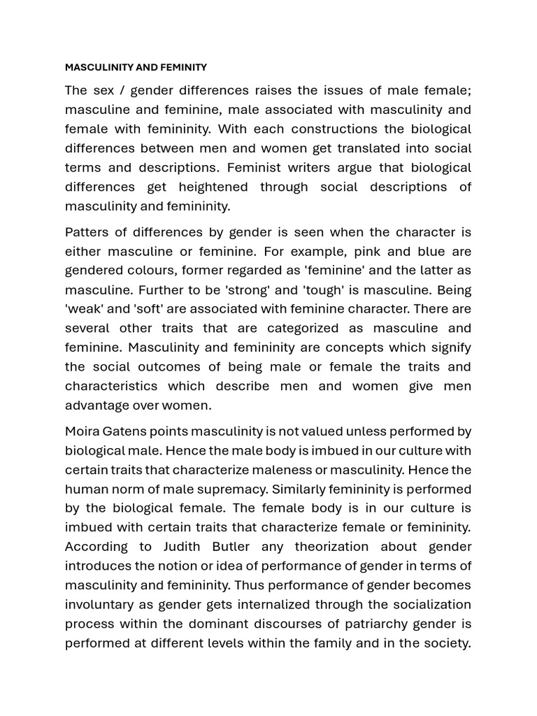 Feminity and Masculinity | PDF | Masculinity | Femininity