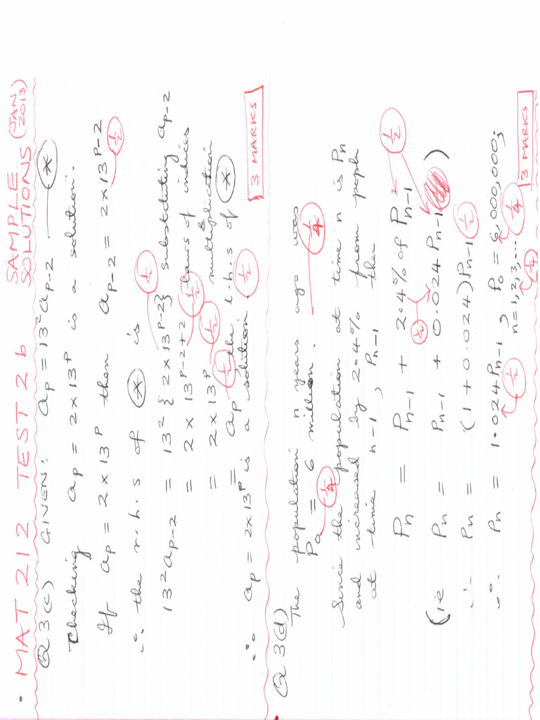 MAT212 Test 2b Question 3c and 3d Sample Solutions | PDF