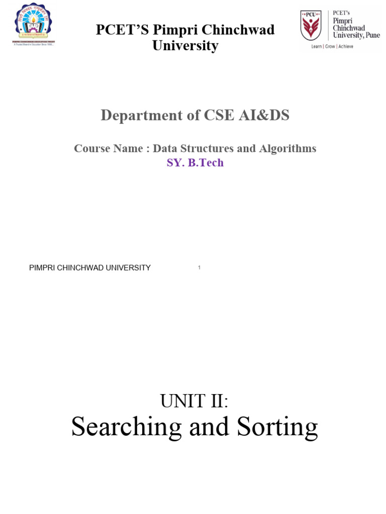 Data Structures: Searching & Sorting Techniques | PDF | Time Complexity ...