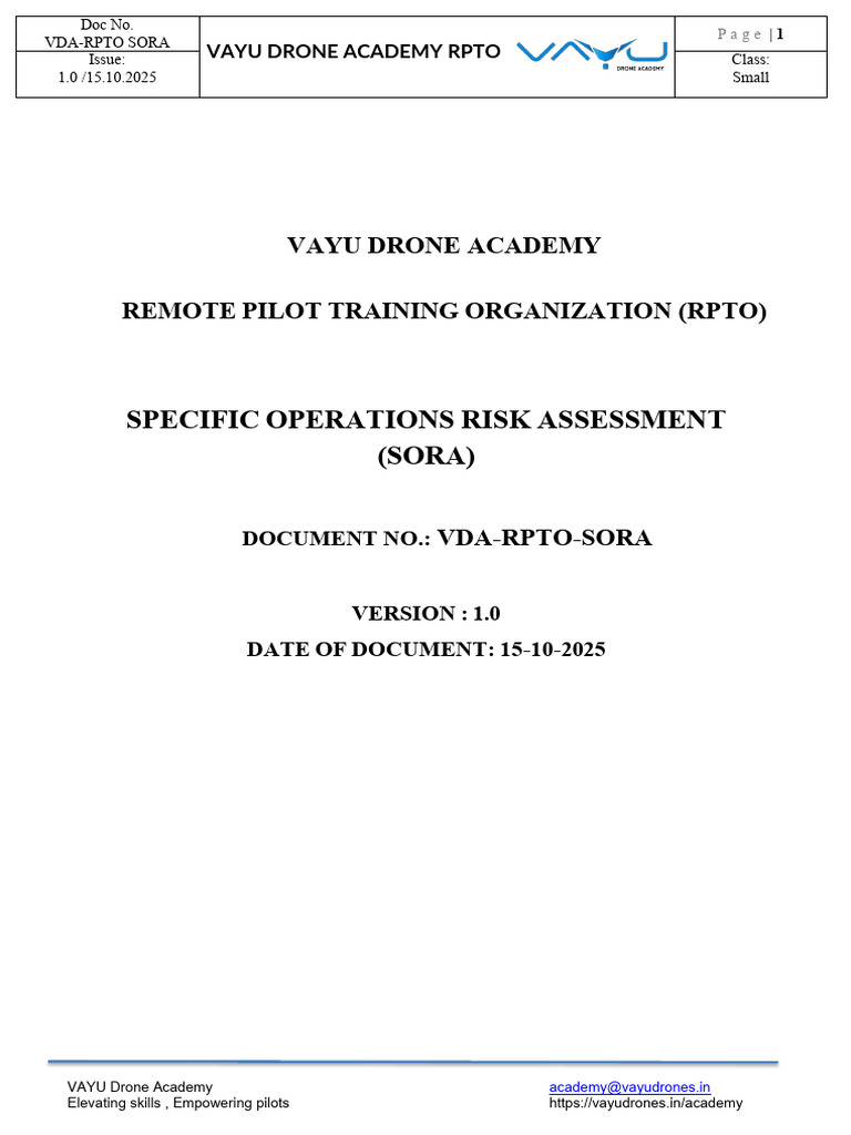 Vayu Drone Academy SORA Guidelines | PDF | Risk | Risk Assessment