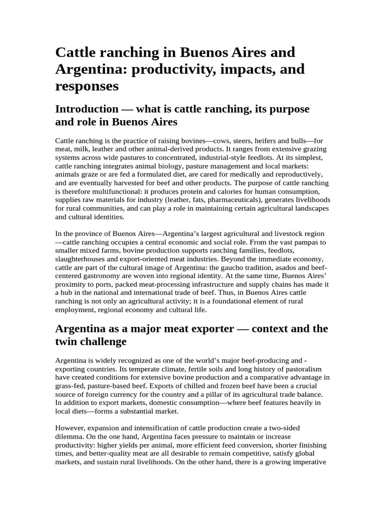 Cattle Ranching in Buenos Aires: Impacts & Challenges | PDF ...